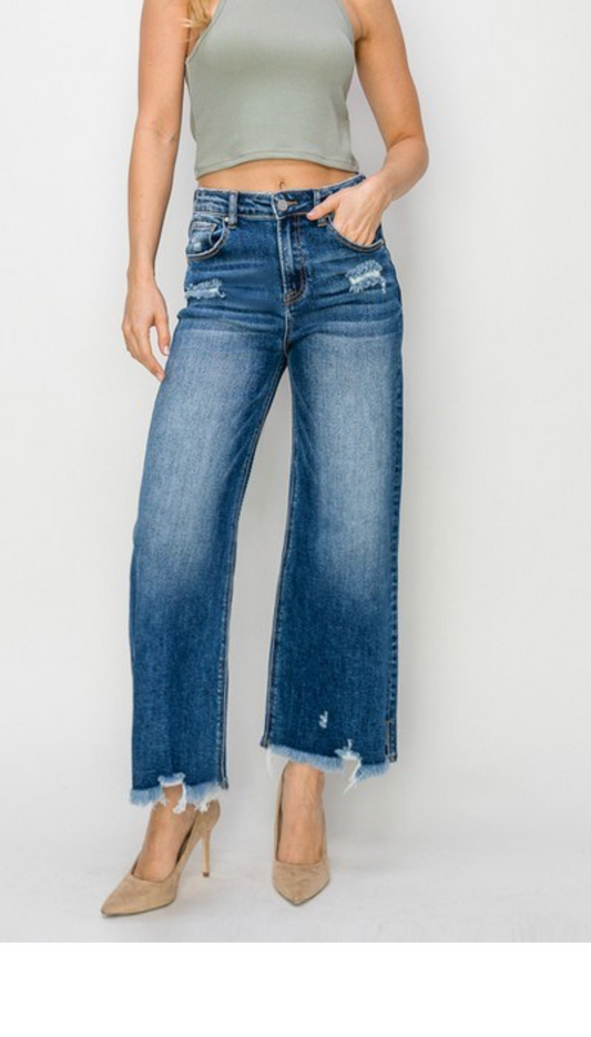 HR SIDE SLIT FRAYED WIDE HEM