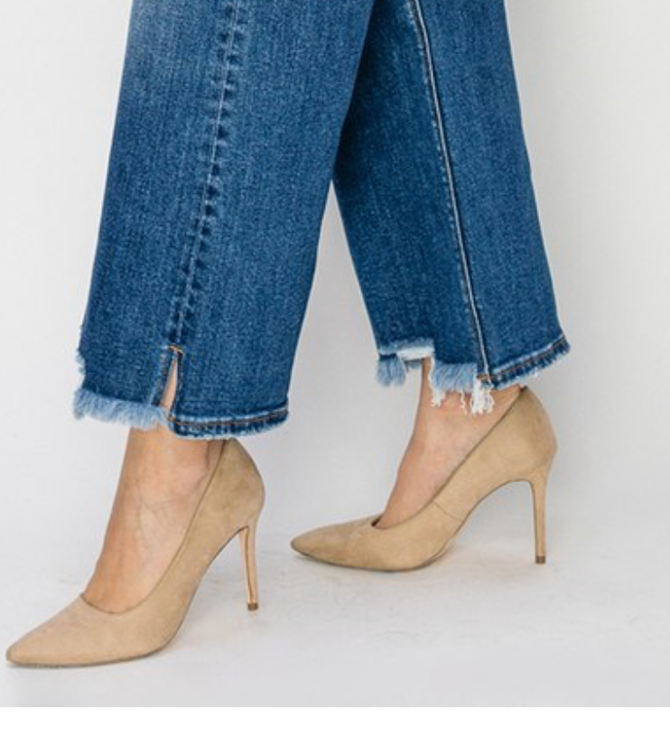 HR SIDE SLIT FRAYED WIDE HEM