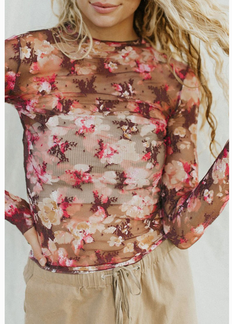FLORAL MESH L/SLV TOP