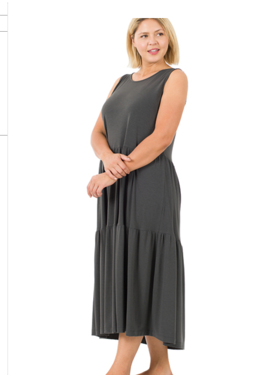 SLVLSS TIERED MIDI DRESS