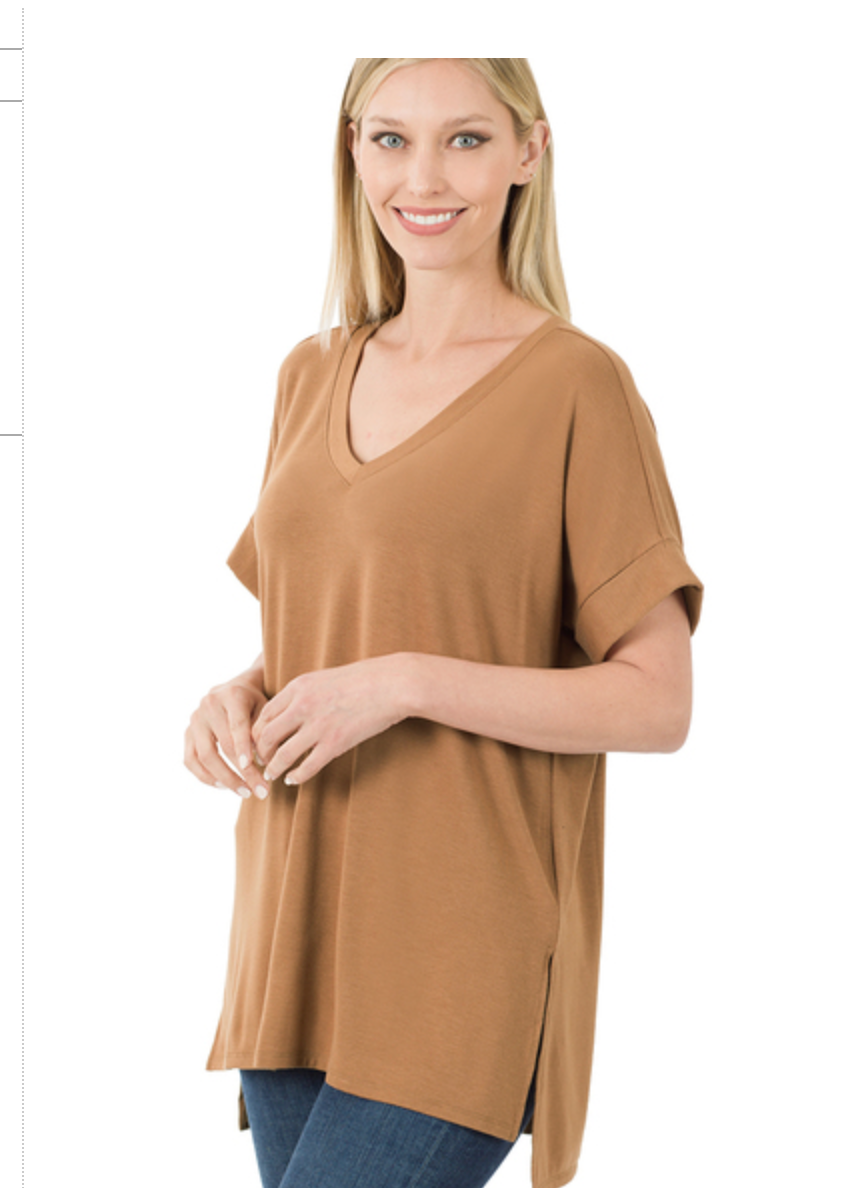 ROLLED SLV V-NECKHI-LO HEM