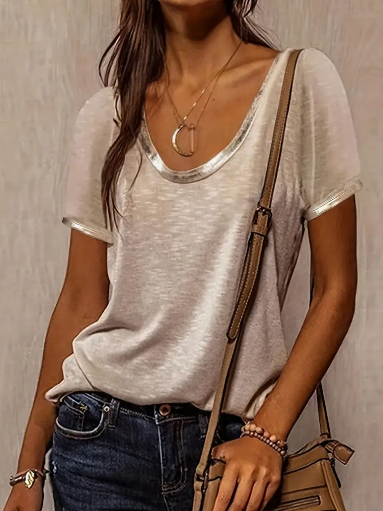 METALLIC CREWNECK TOP