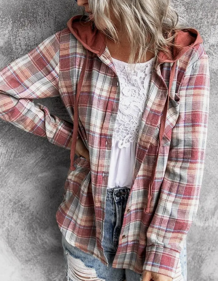 HOODED PLAID SHIRT