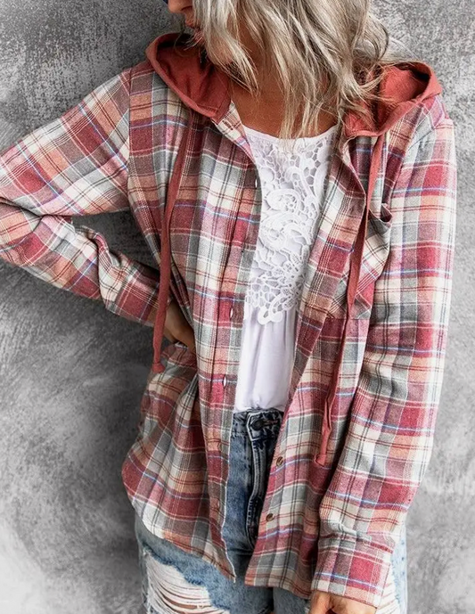 HOODED PLAID SHIRT