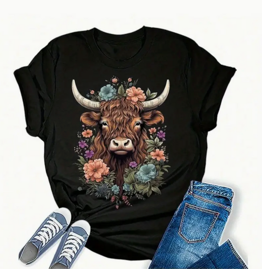 HIGHLAND COW FLORAL TEE