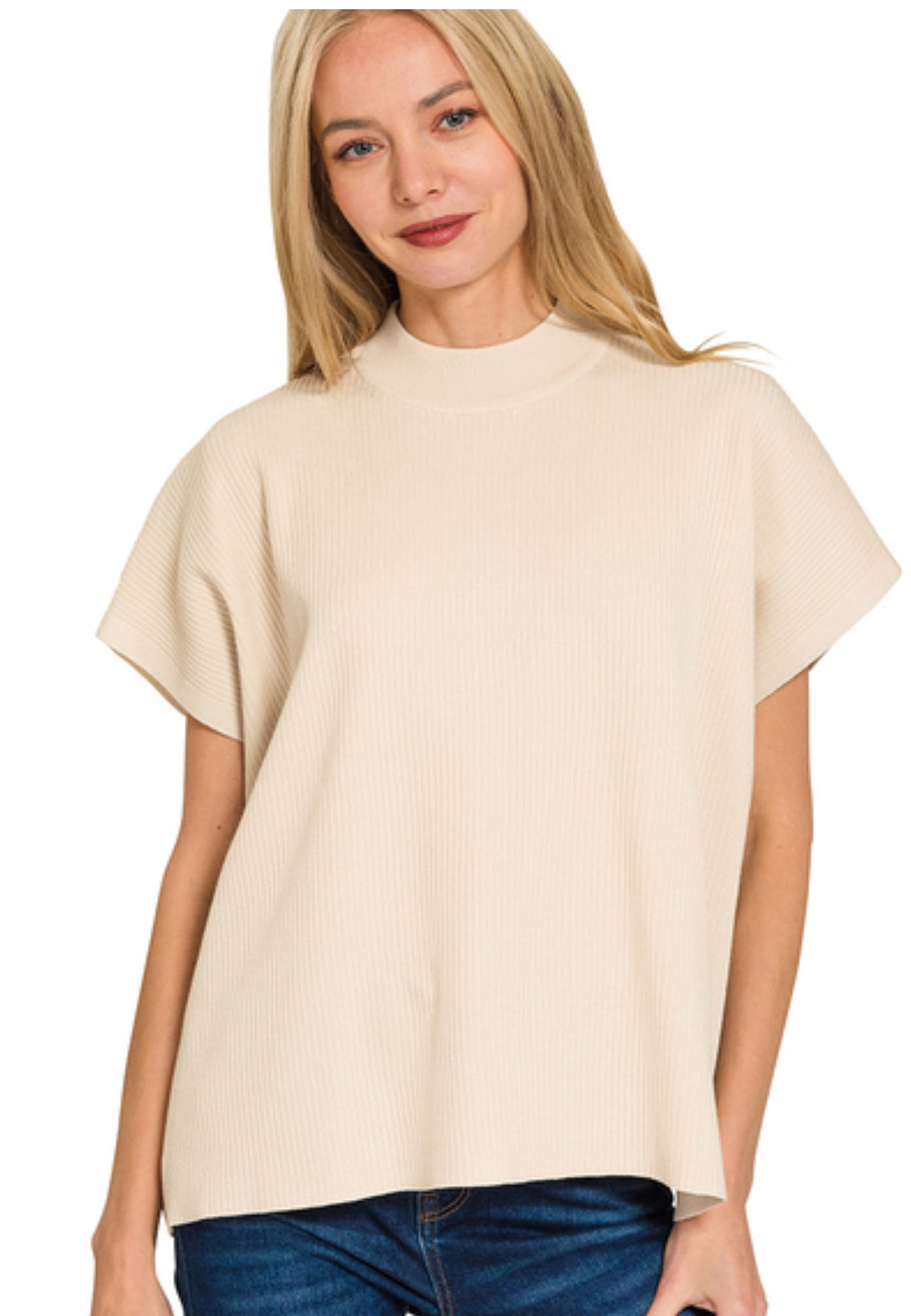 MOCK NECK S/SLV BOXY SWEATER