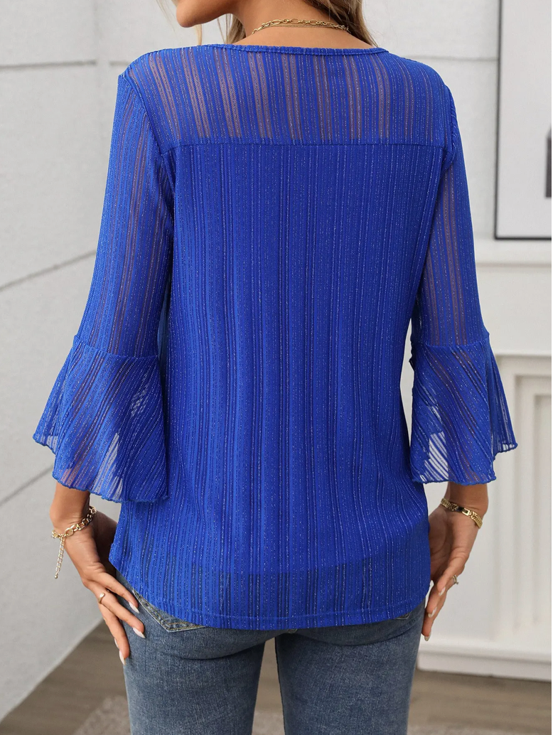 RUFFLE SLEEVE SHINY MESH TOP