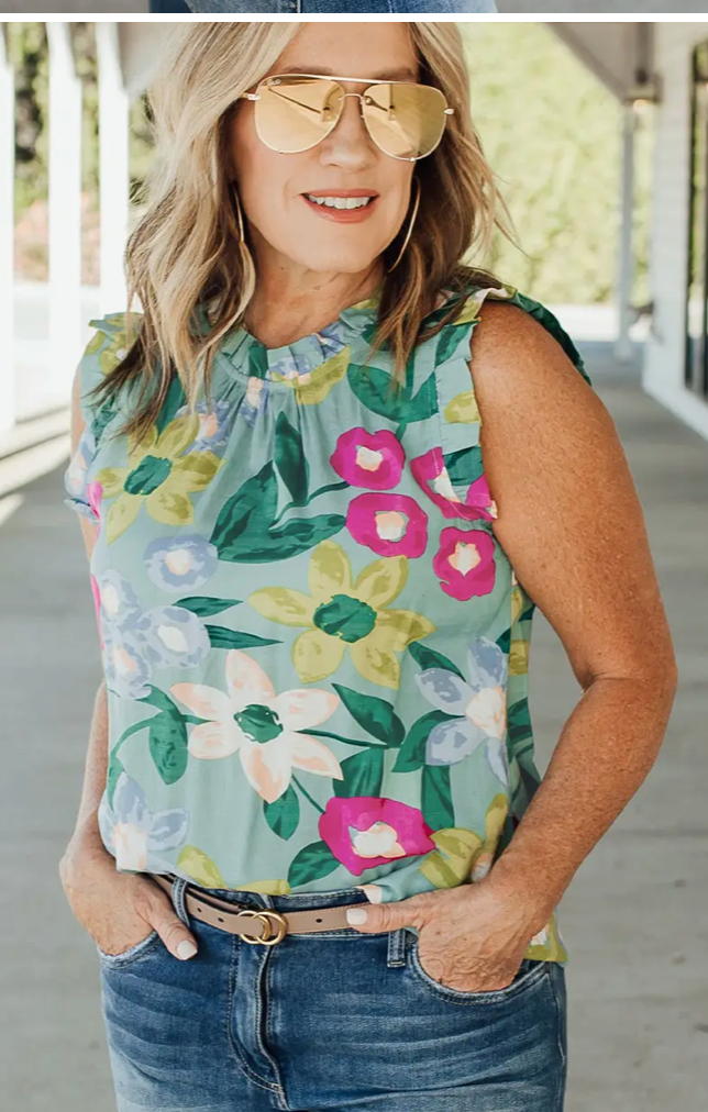 FLORAL PRINT SLVLESS TOP