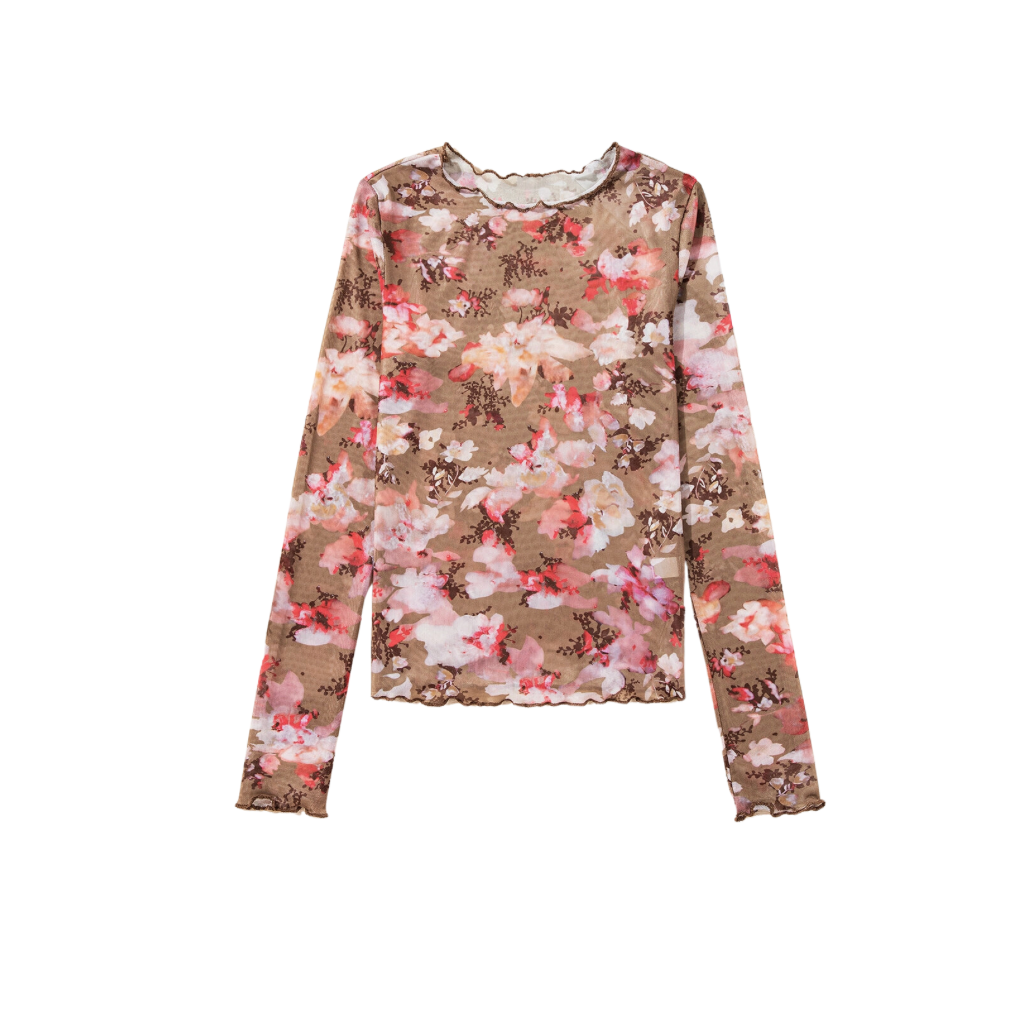 FLORAL MESH L/SLV TOP