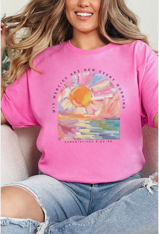 WATERCOLOR HIS MERCIES ARE NEW SHORT SLEEVE RELAXED FIT T-SHIRT
