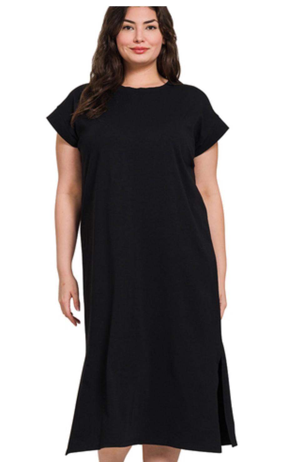 RD NECK S/SLV MIDI DRESS