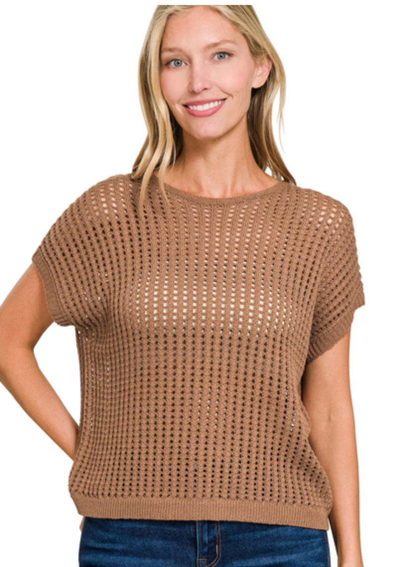 CROCHET KNIT SHEER SWEATER