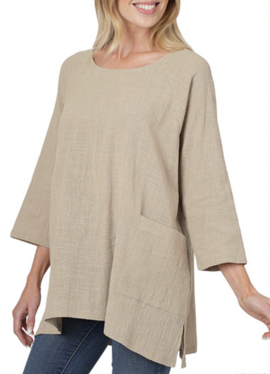 GAUZE HI-LOW L/S TOP