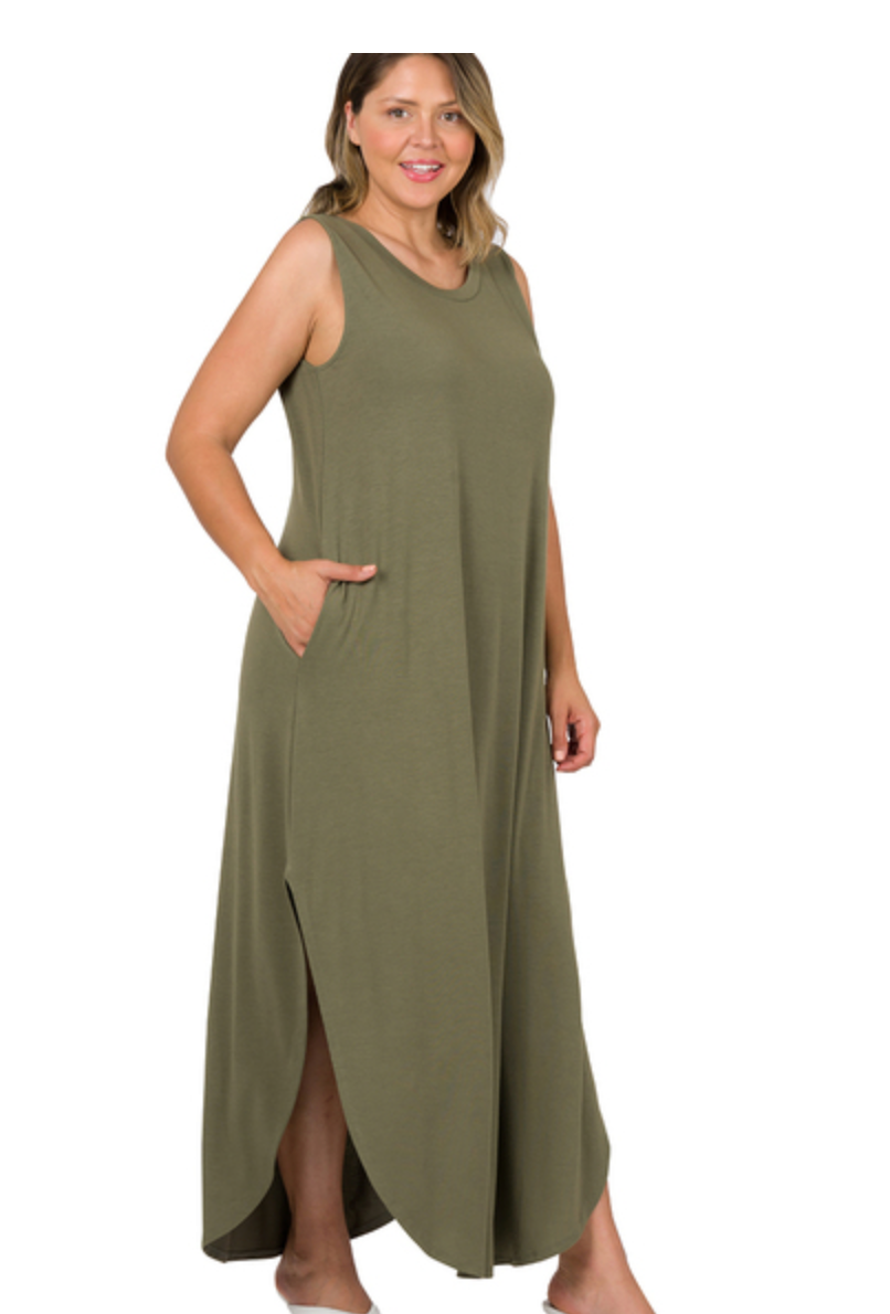 SIDE SLIT DRESS W/POCKETS