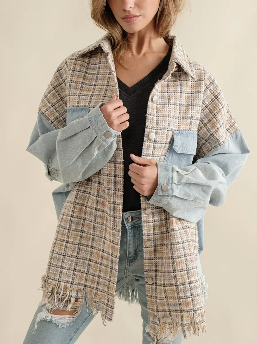 TWEED MIXED DENIM SHACKET