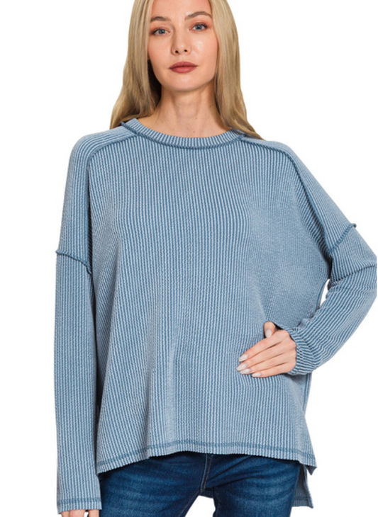 RIBBED RAW EDGE L/SLV TOP