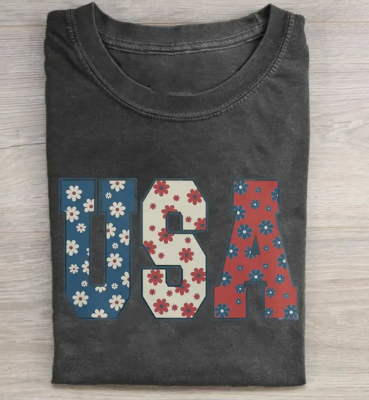 VINT FLORAL PATRIOTIC USA TEE