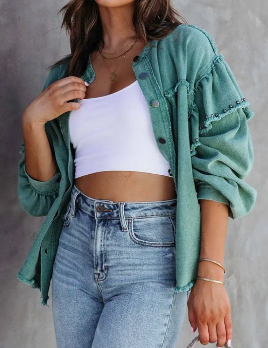 STUDDED RAW TRIMMED JACKET