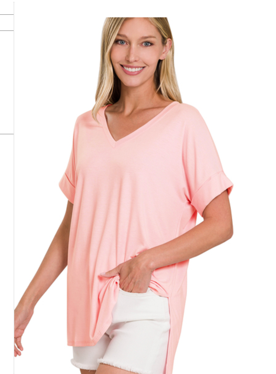 ROLLED SLV V-NECKHI-LO HEM