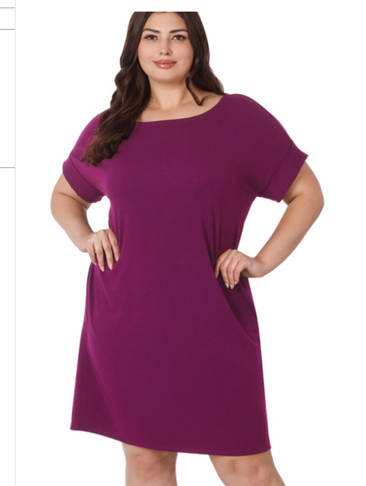 ROLLED S/SLV RDNK DRESS