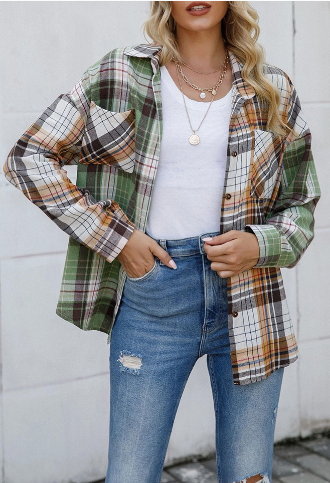 BUTTON PLAID POCKET