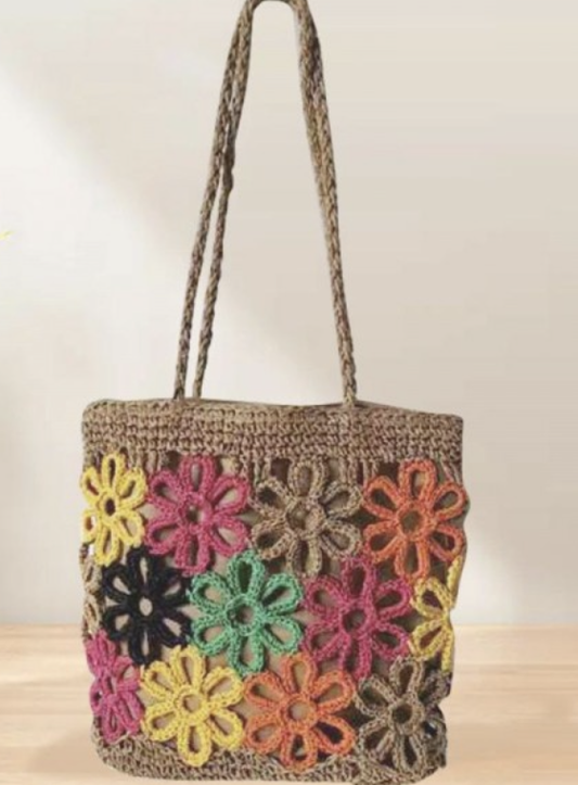 FLOWER STRAW TOTE BAG