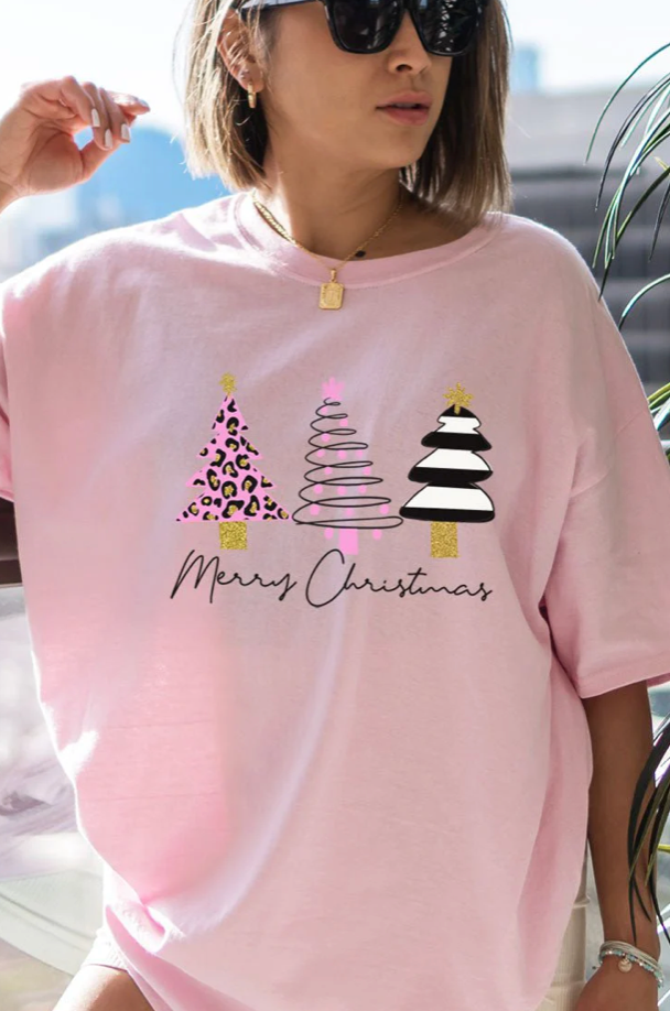 3 PINK TREES MERRY CHRISTMAS