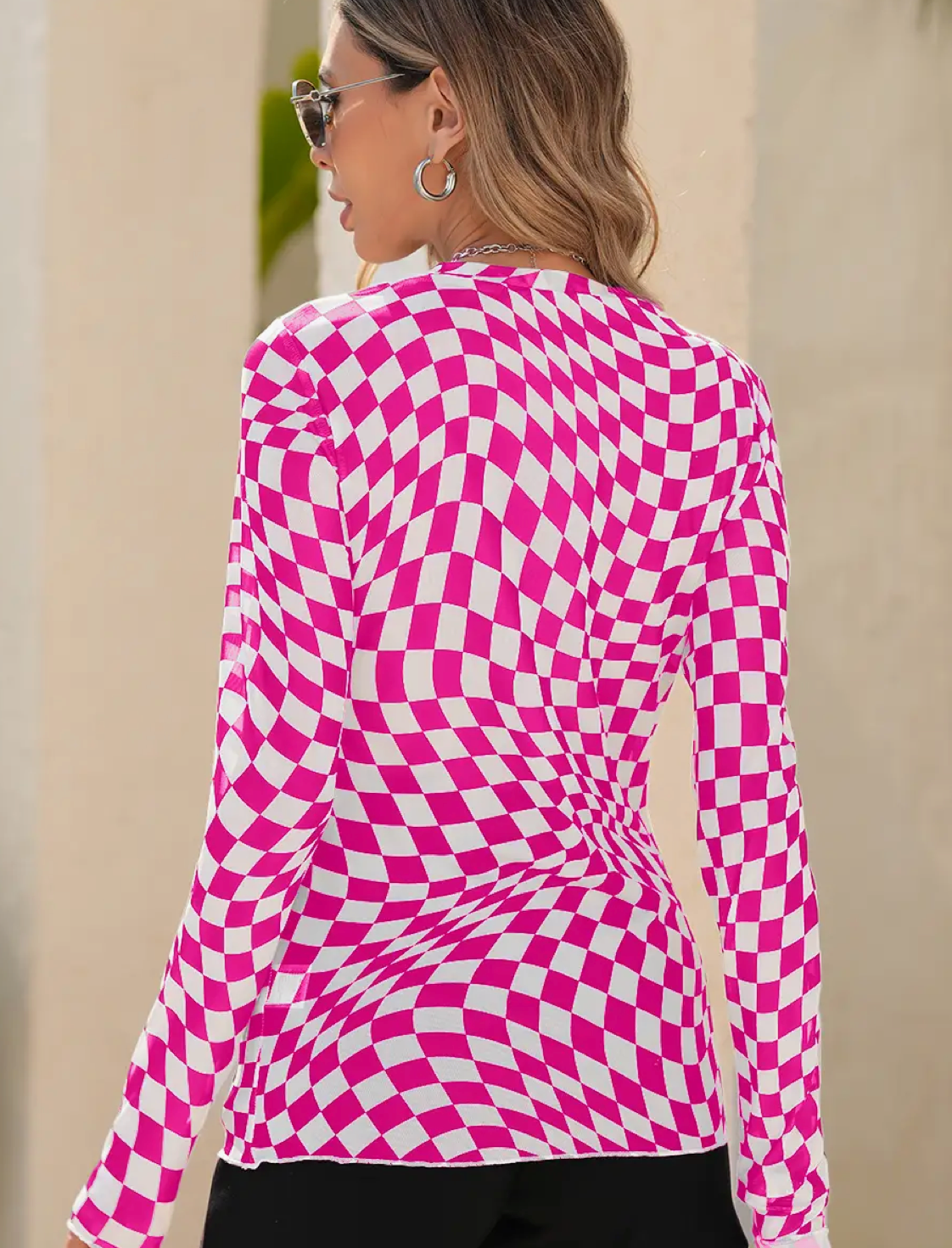 CHECKERED MESH L/SLV