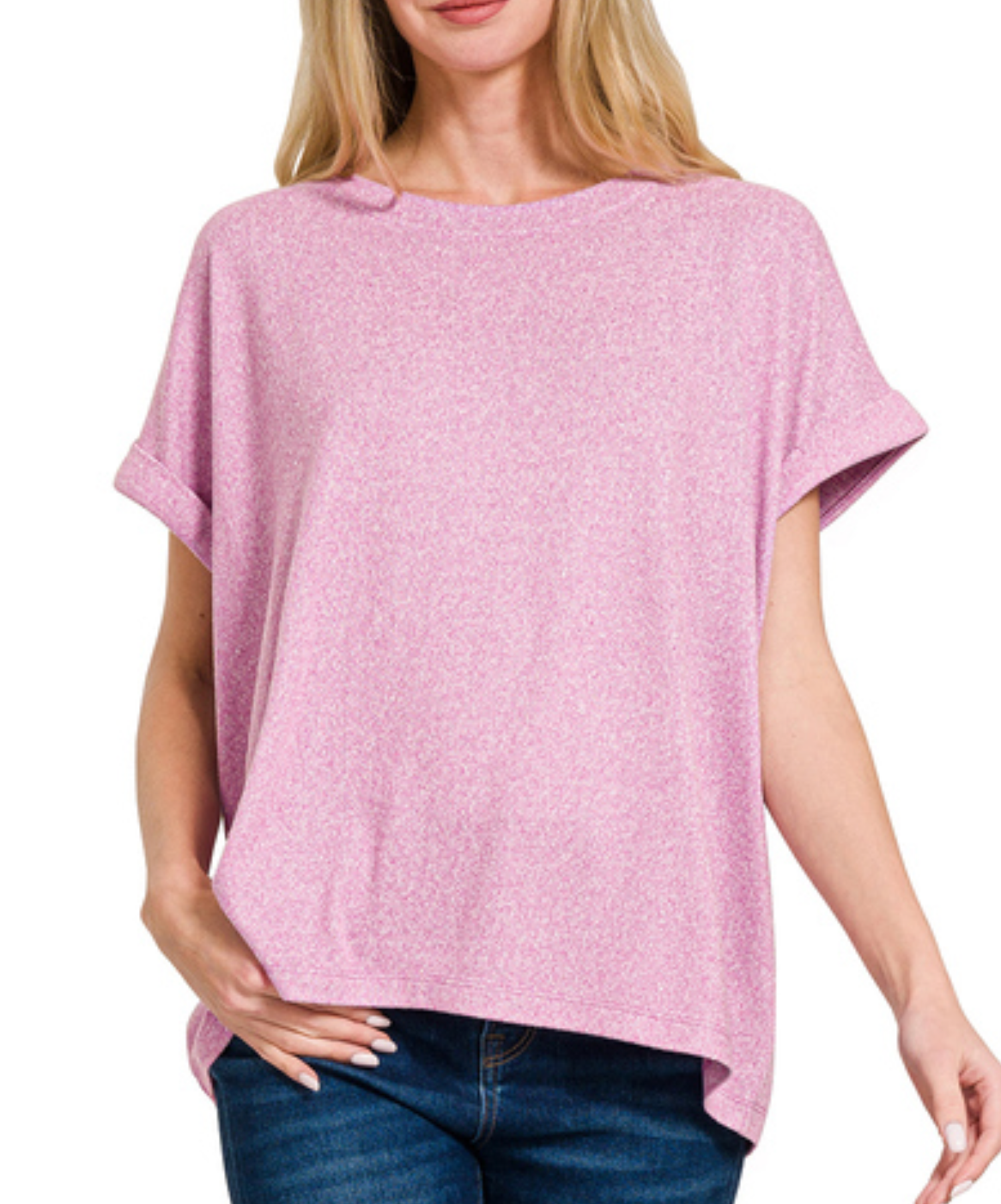 SOFT MELANGE HACCI S/SLV RD NK TOP