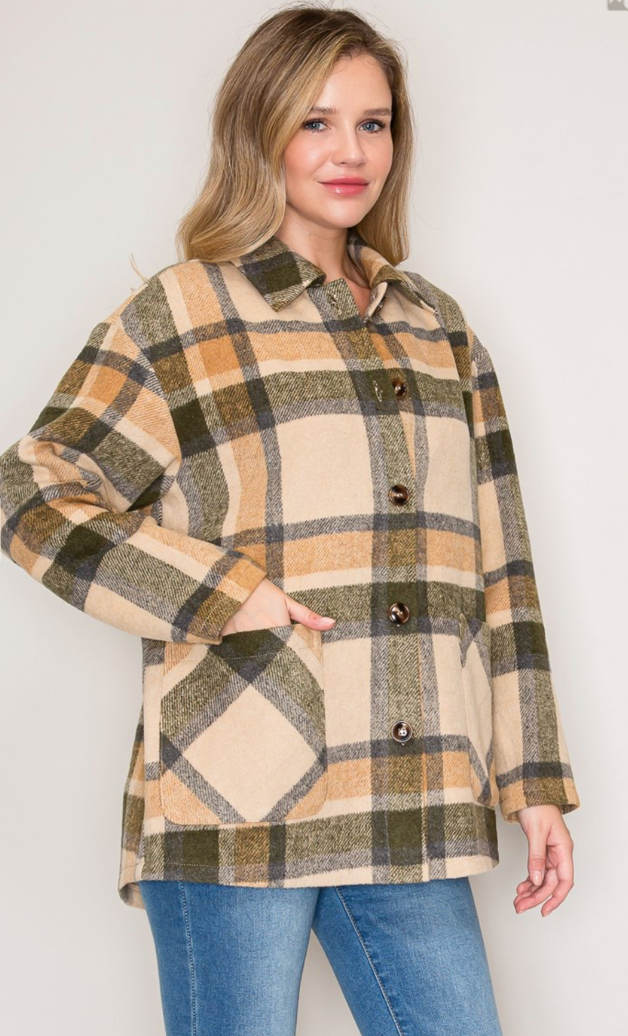 PLAID BUTTON SHACKET