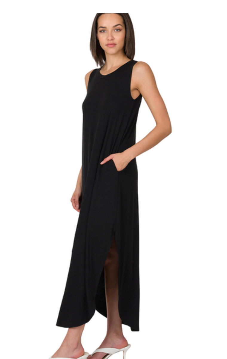 SIDE SLIT DRESS W/POCKETS