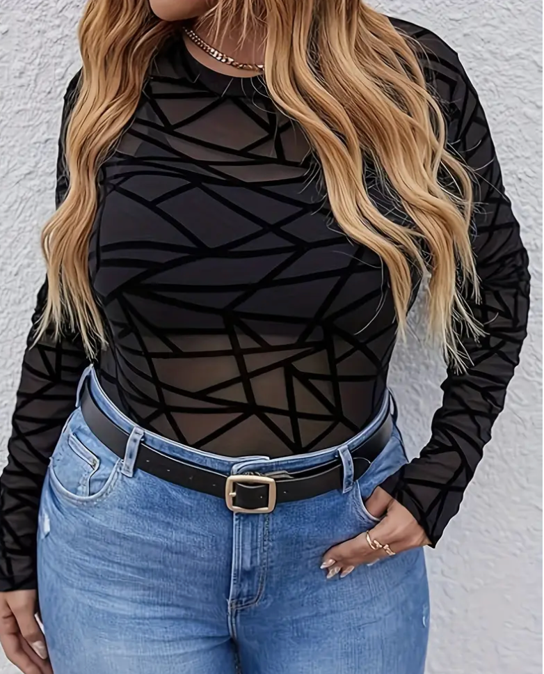 MESH GEOMETRC L/SLV TOP