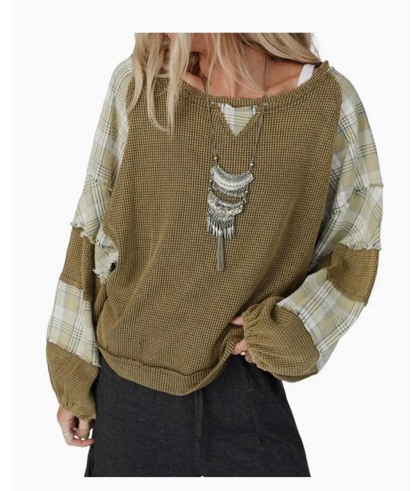 PLAID WAFFLE TOP