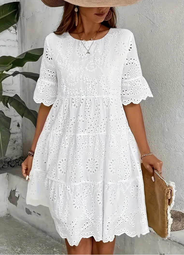 EYELET MIDI DRESS