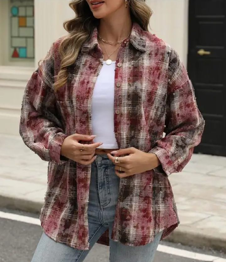 PLAID SHACKET CHCK'D RIPPED
