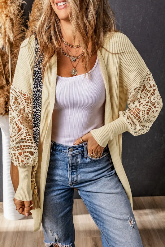 RIBBED LACE BISHOP SLV CARDI