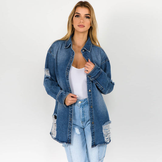 FADED WASH BUTTON UP DENIM SHIRTS-RJK3721