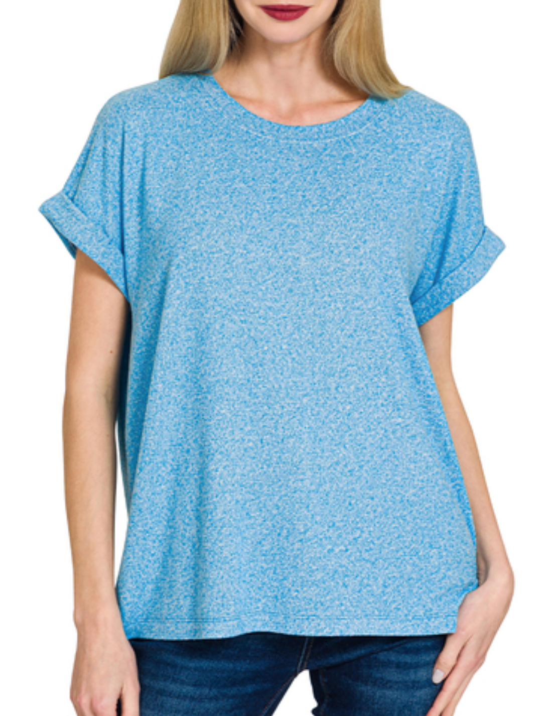 SOFT MELANGE HACCI S/SLV RD NK TOP