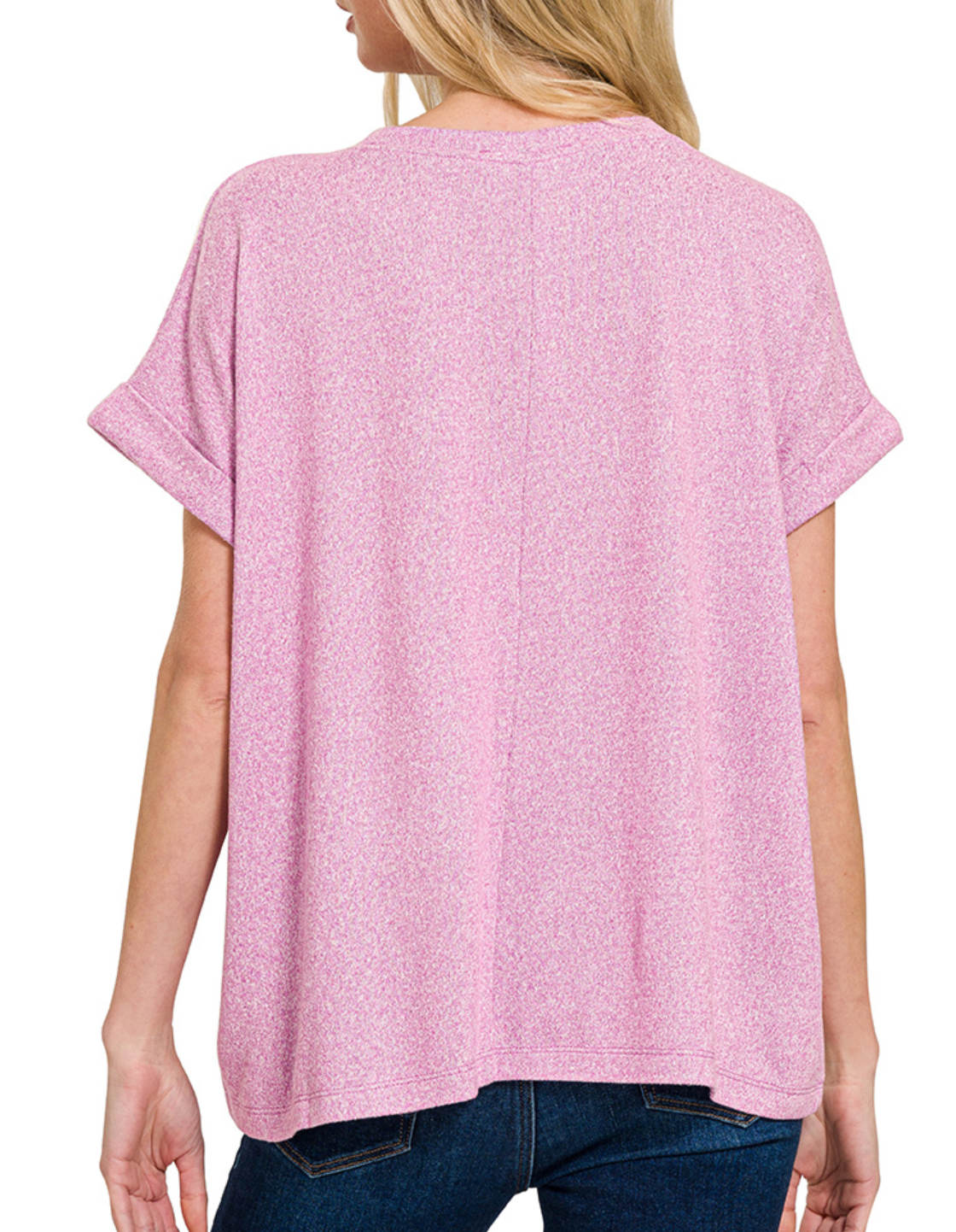 SOFT MELANGE HACCI S/SLV RD NK TOP