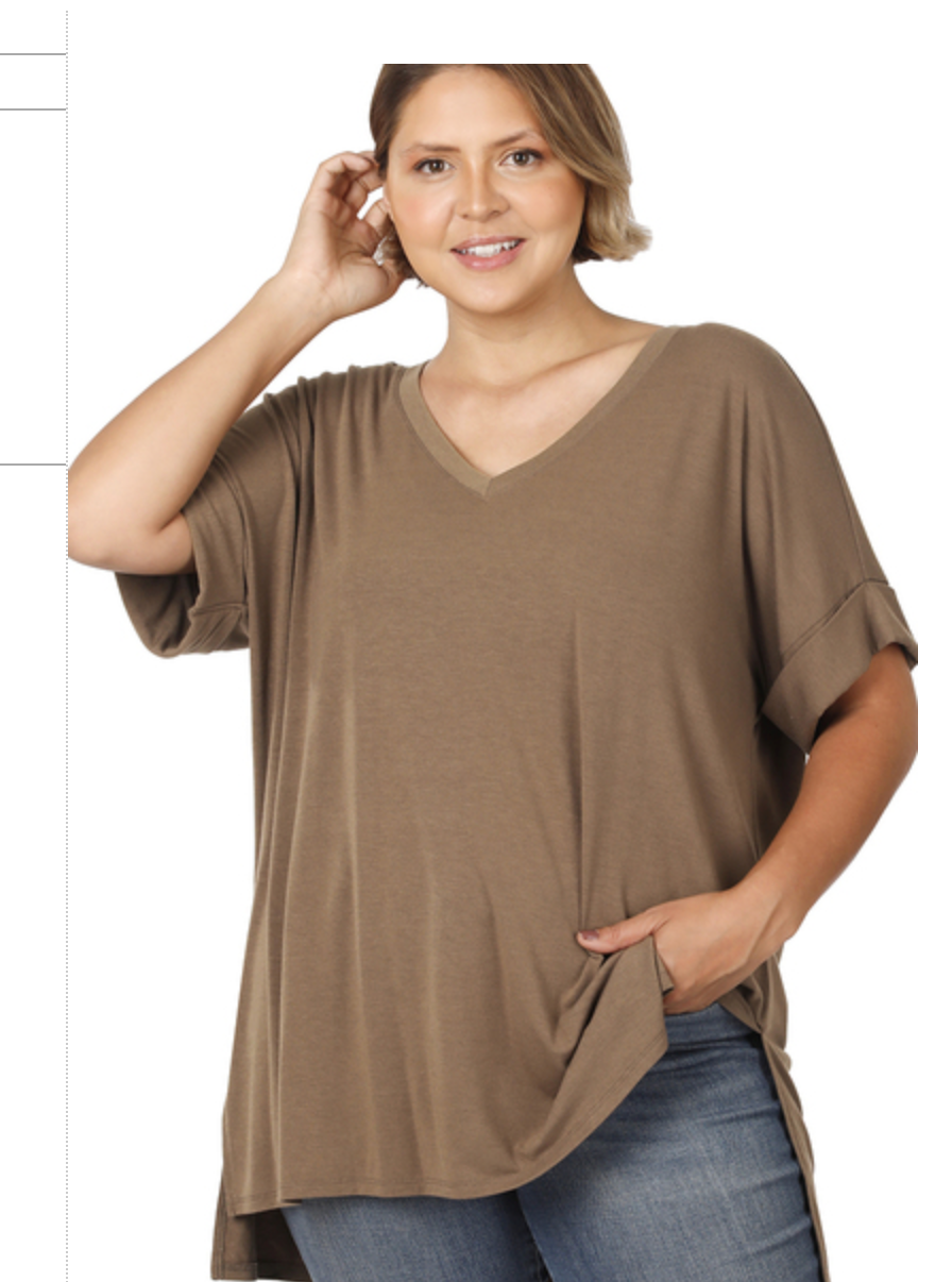 ROLLED SLV V-NECKHI-LO HEM