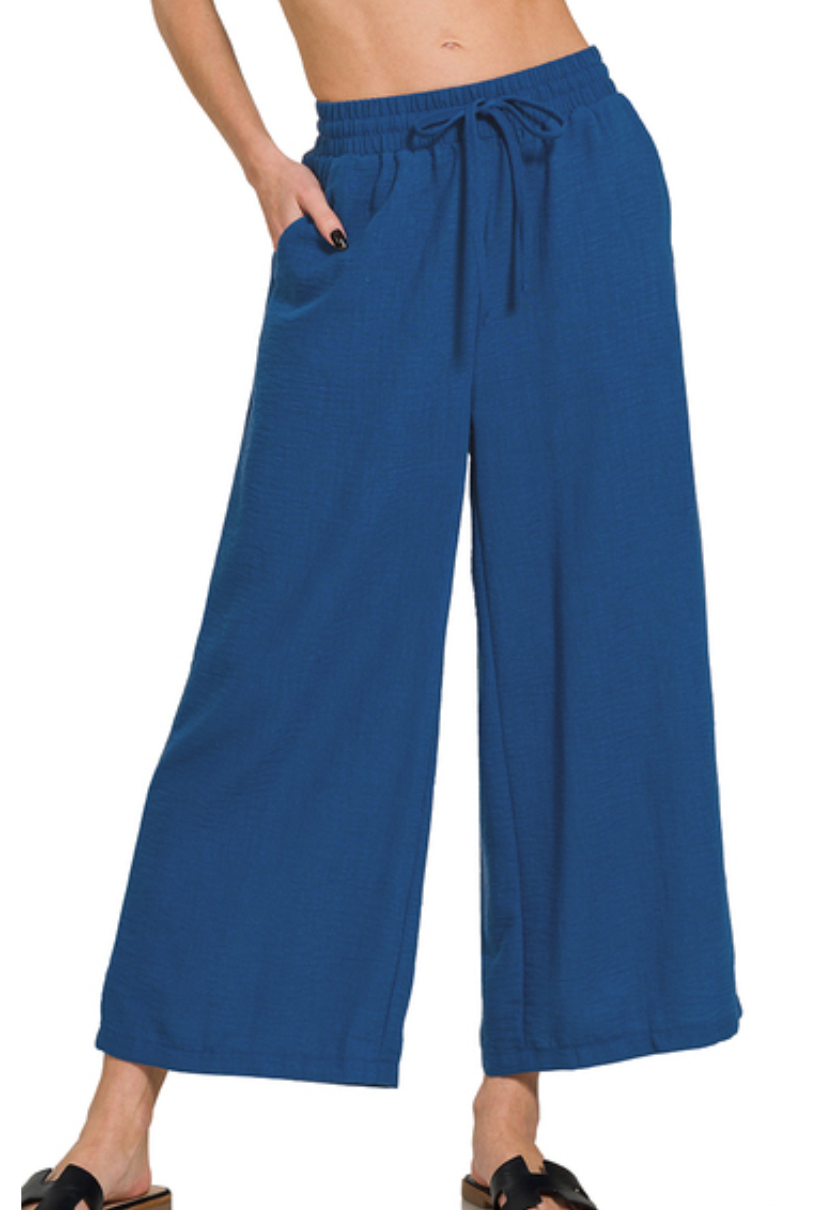 WOVEN CREPE ELASTIC WAIST CROP PANT