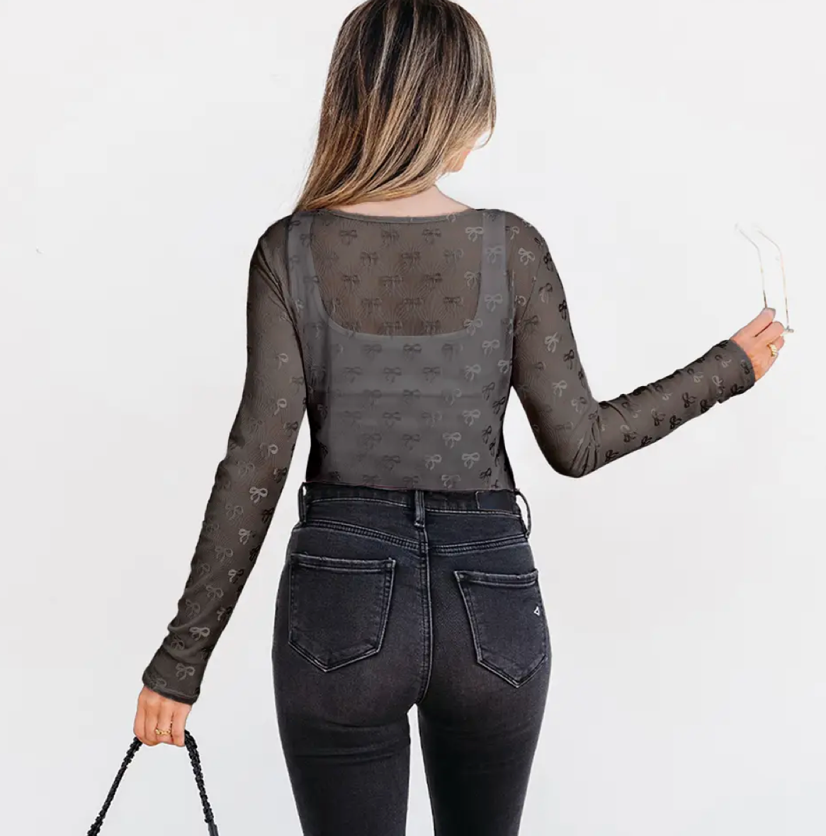 BOW PATTERN MESH TOP