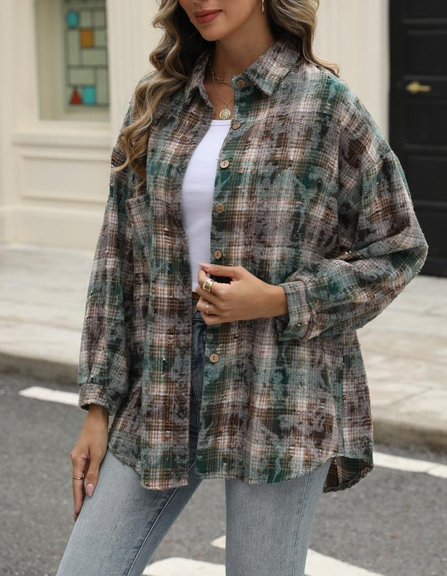 PLAID SHACKET CHCK'D RIPPED