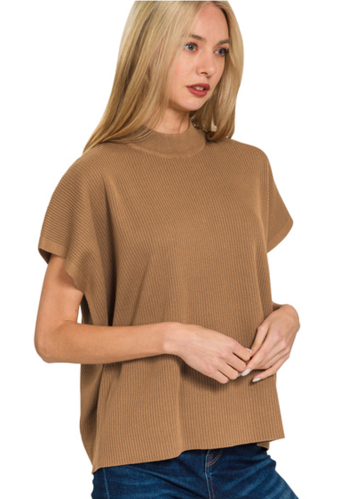 MOCK NECK S/SLV BOXY SWEATER