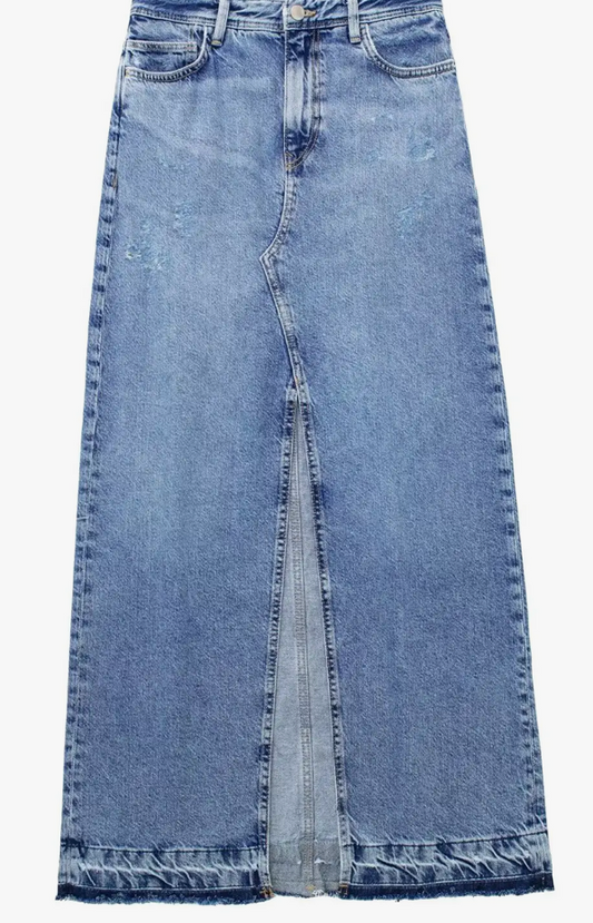 HIGHRISE SLIT DENIM SKIRT