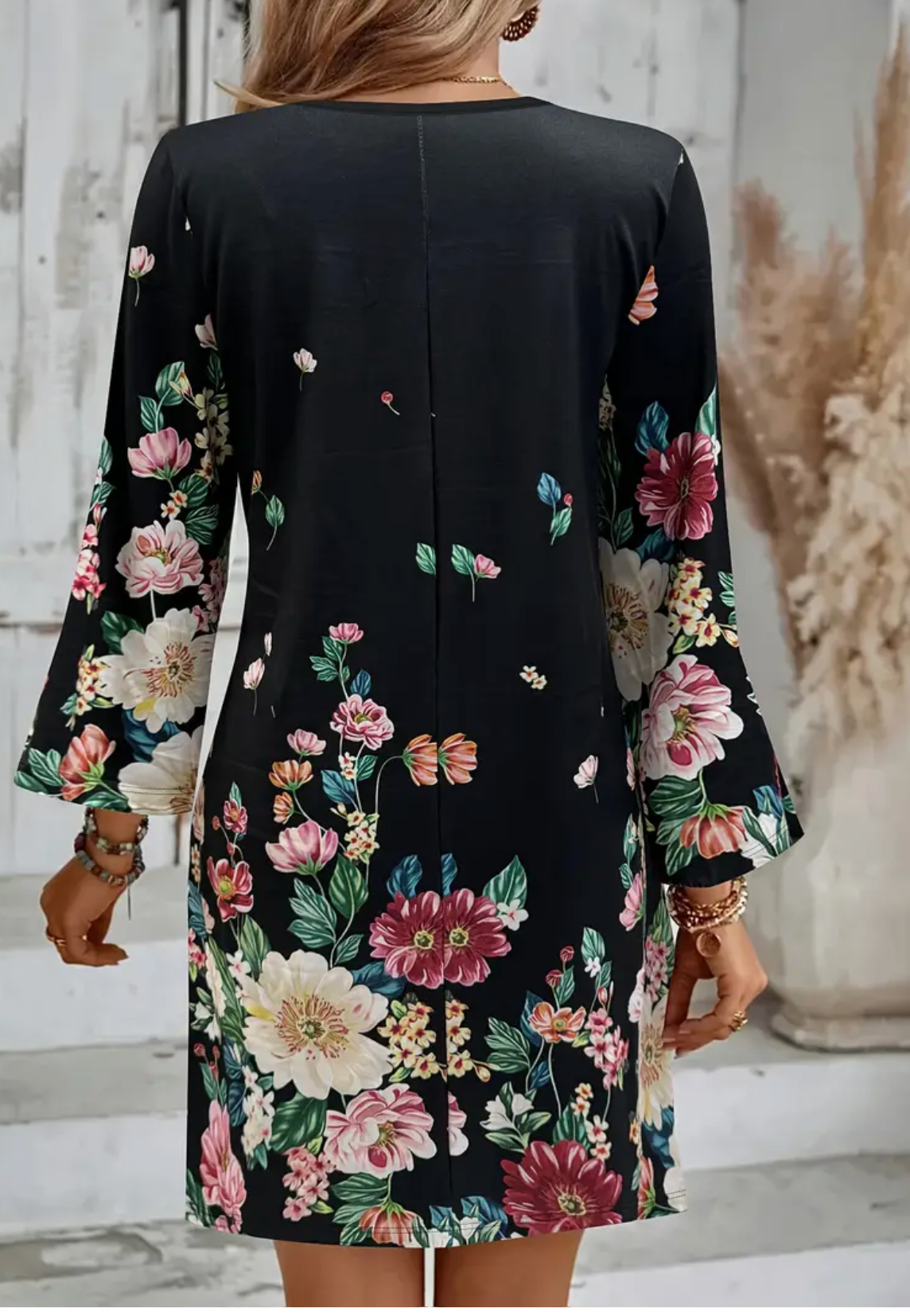 VNECK BELL SLV FLORAL DRESS