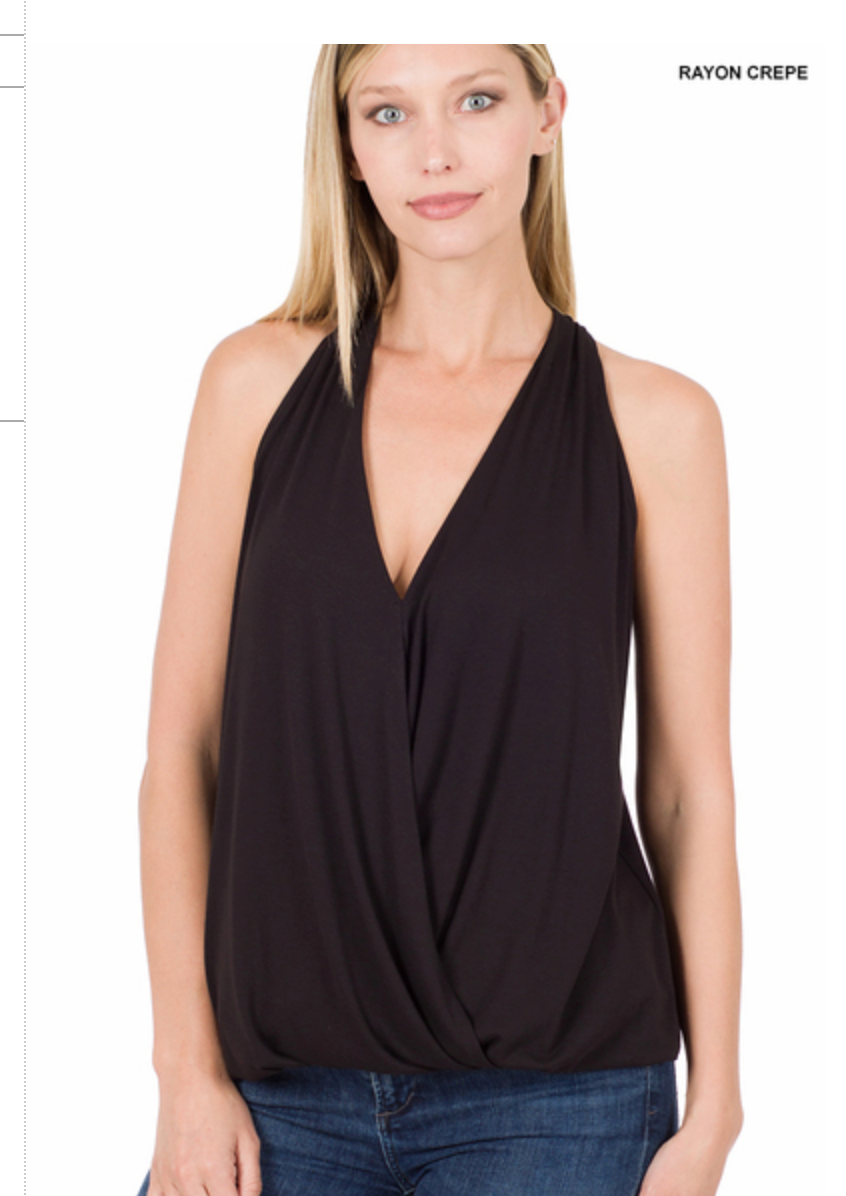 CREPE SURPLICE HALTER TOP