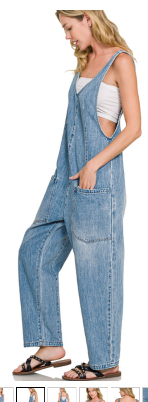 DENIM ADJ STRAP BAGGY JUMPSUIT