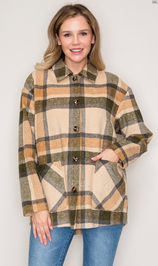 PLAID BUTTON SHACKET