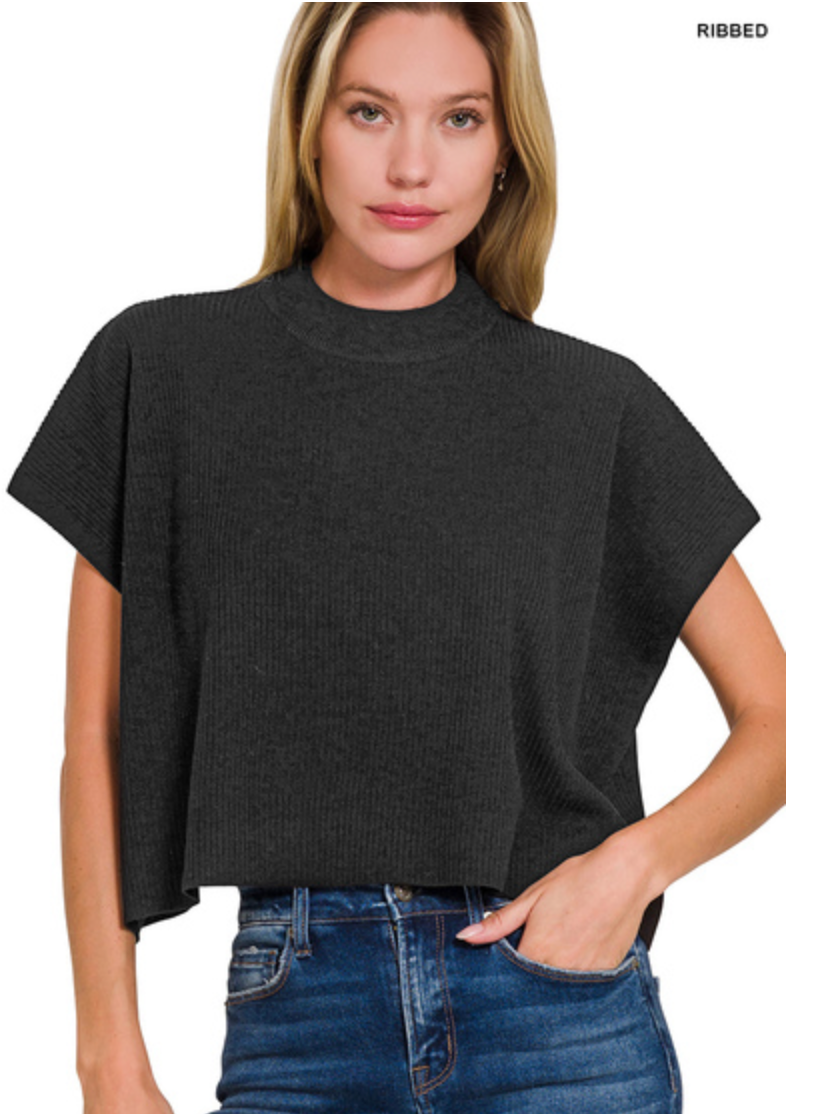 MOCK NECK S/SLV BOXY SWTR